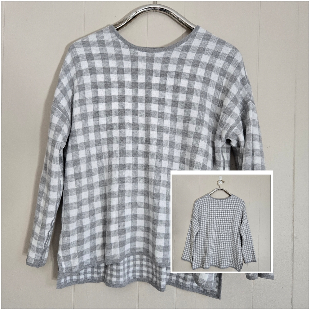 J. Jill Gingham Plaid Reversible Gray Cotton Blend Size L